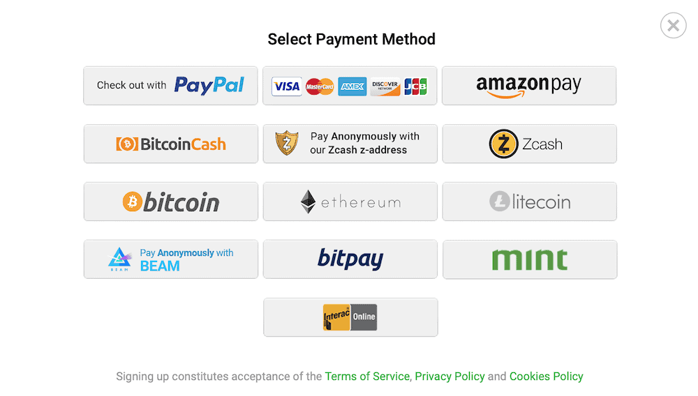 PIA Payment Methods